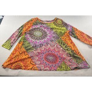 Women’s Boho Mandala Tunic Top Colorful Abstract Psychedelic  L (see pics)